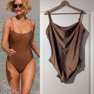 Aerie | Shine Rib Scoop Full Coverage One Piece Swimsuit In Horizon (XL-Long)